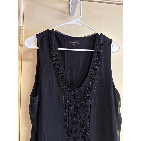 Coldwater Creek Black Beaded Sleeveless Top L 14 Elegant Sheer Layered Design Wo - Picture 4 of 7